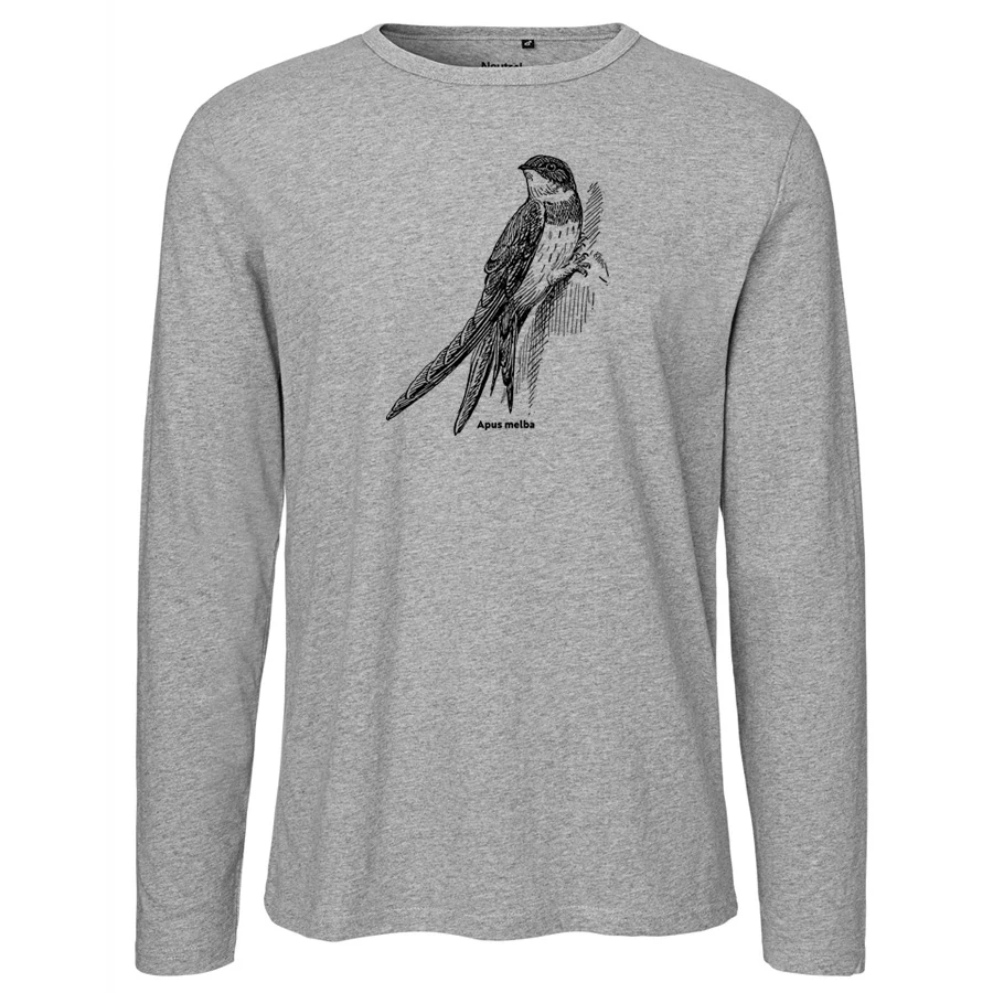 Alpine Swift, Organic Longsleeve BirdShirt, grey melange