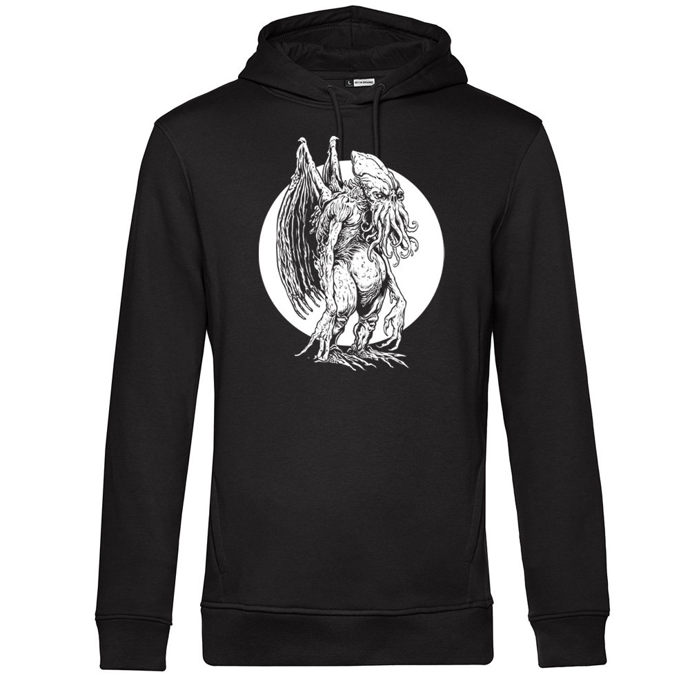 Cthulhu III, schwarzer Kapuzensweater, Siebdruck