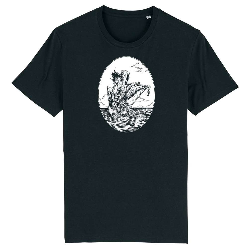 schwarzes Cthulhu XLVI T-Shirt, Handsiebdruck
