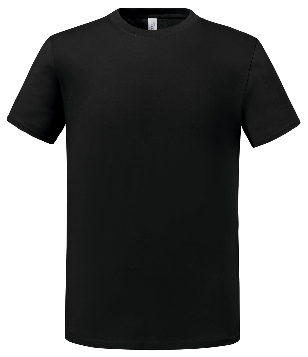 schwarzes unisex t-shirt vor weißem hintergrund