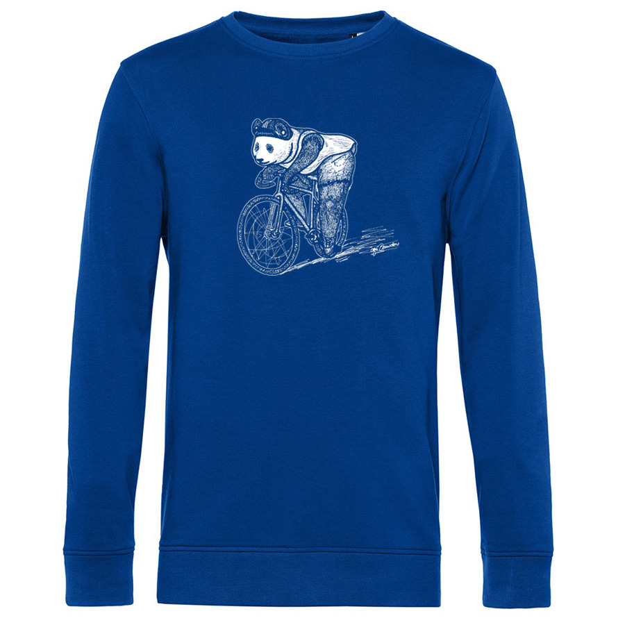 handprinted Fixie-Panda Sweatshirt, royal blue, typeshirts.com