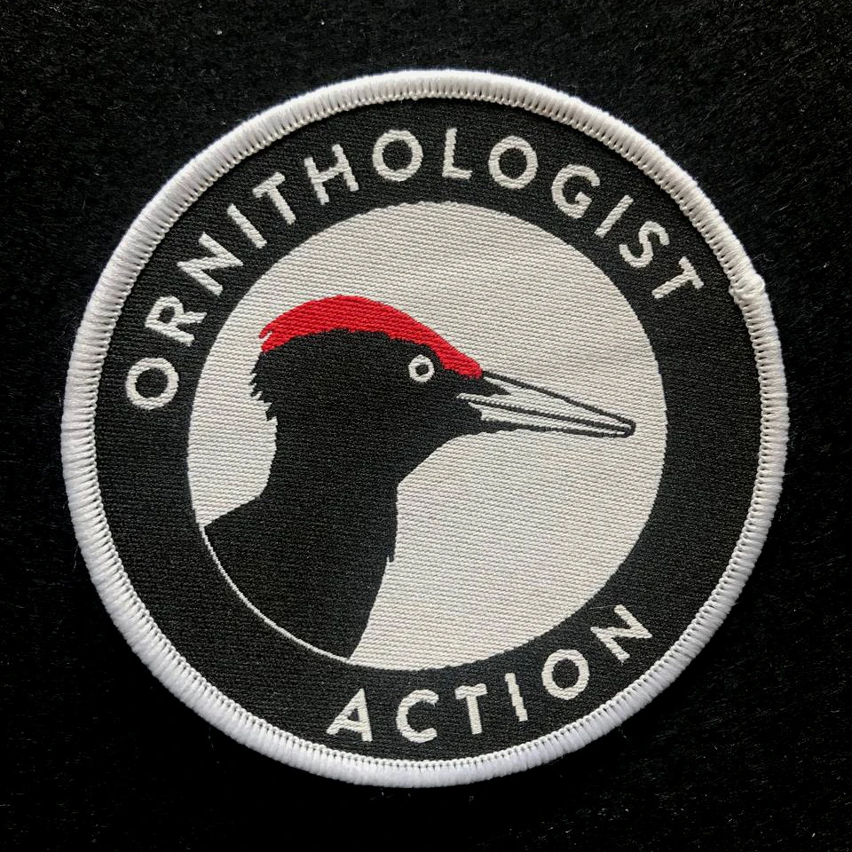 ornithologist action, woodpecker logo