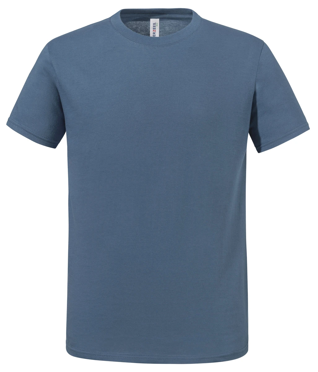 denim-blaues Jerzees T-Shirt aus Bio-Baumwolle