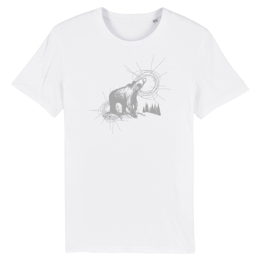 grauer Ursus Siebdruck auf weißem T-Shirt