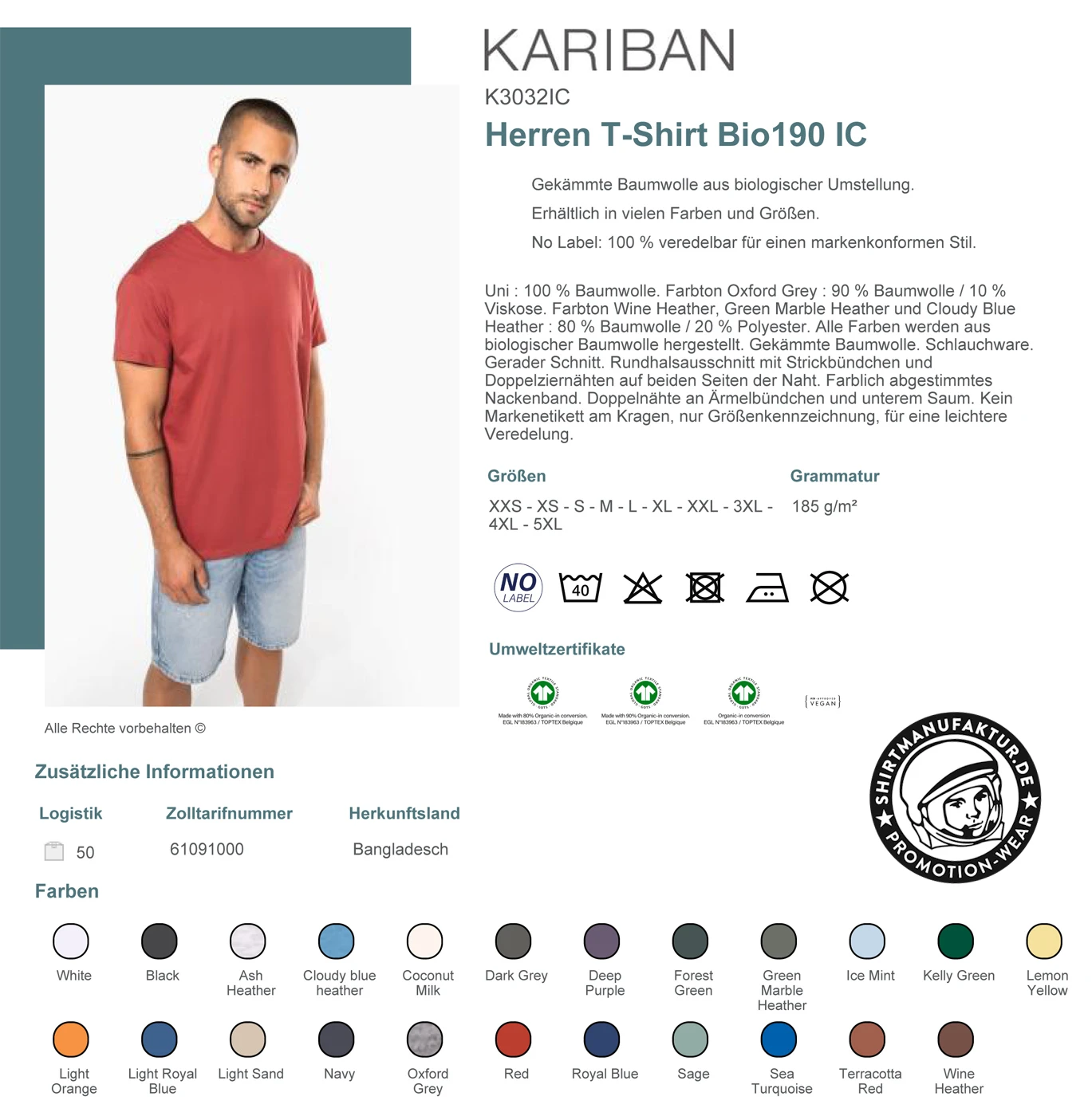 Kariban Organic190 IC T- Shirt