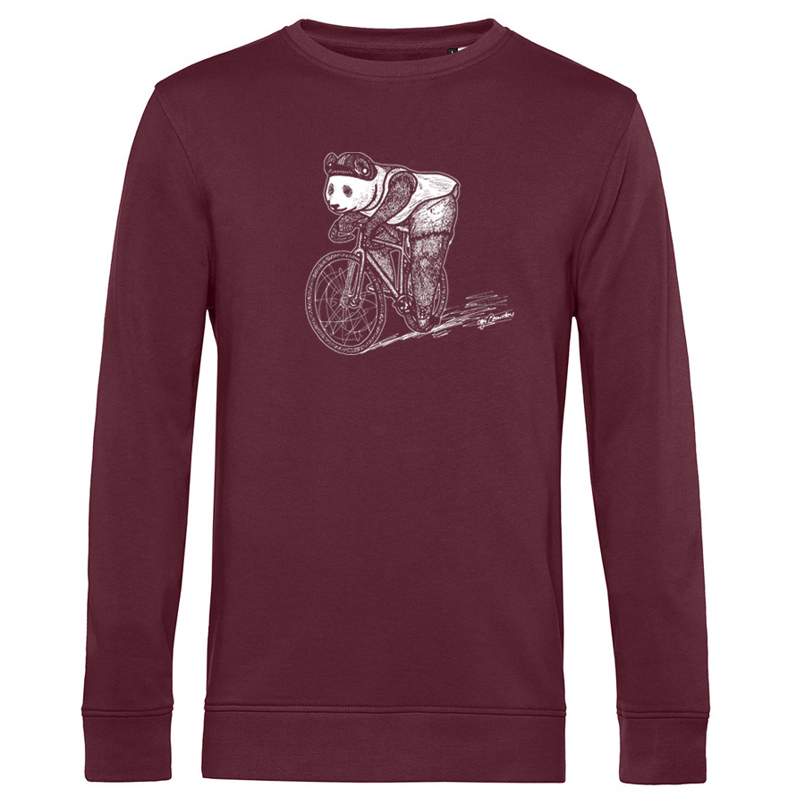 Demidow Artworks: FIXIE-PANDA, burgundy organic Sweatshirt