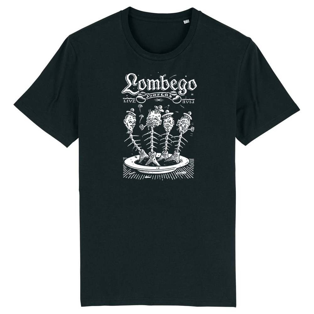 Lombego Surfers, schwarzes Siebdruck T-Shirt, FishSoup