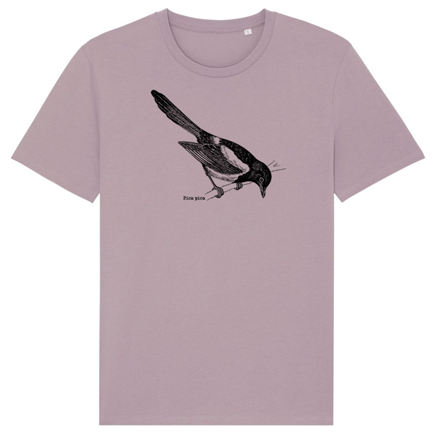 Eurasian Magpie, lilac petal BirdShirt, Screen Print