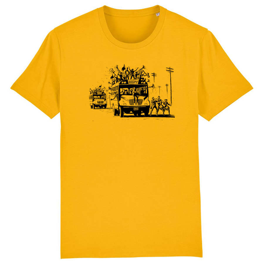 Occupy, Eric Drooker Design, handprinted yellow Shirt