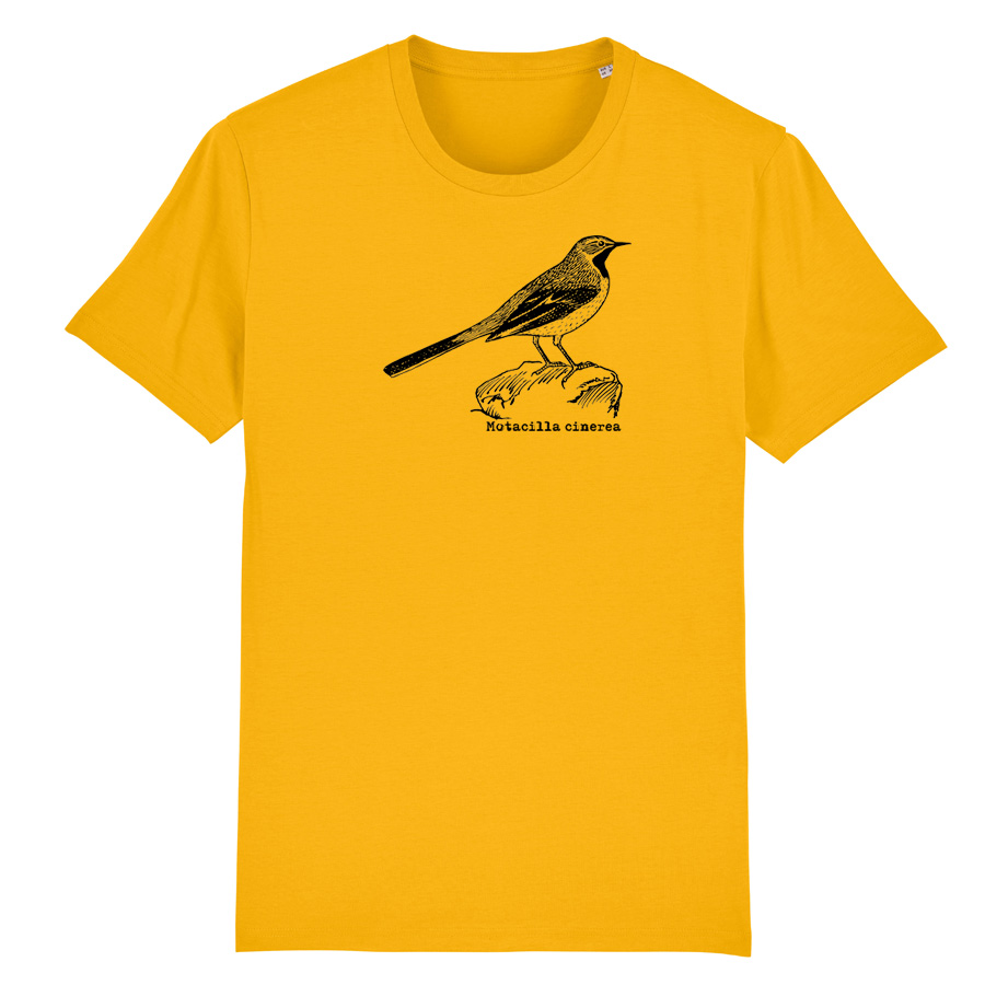 Motacilla cinerea, yellow T-Shirt, handprinted