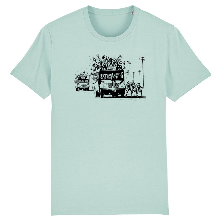 caribbean blue DrookercShirt, with Occupy ScreenPrint
